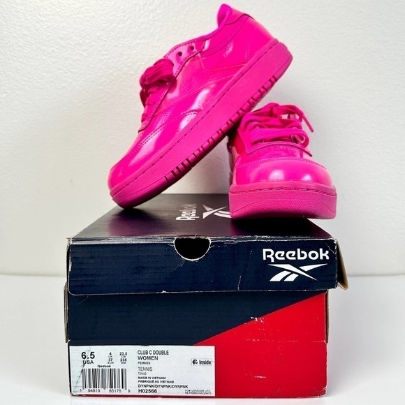 Reebok Cardi B Club C Double Hot Pink Patent Leather Sneakers 6.5 - Picture 1 of 13